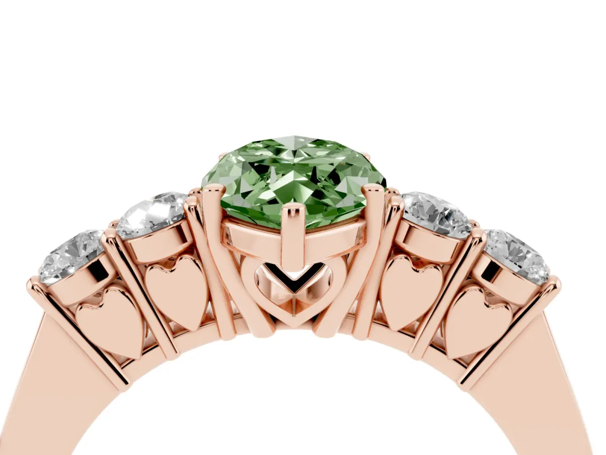 Fancy Green Marquise Cut Cut Diamond Five-Stone Prong Set White Gold Ring Rose gold