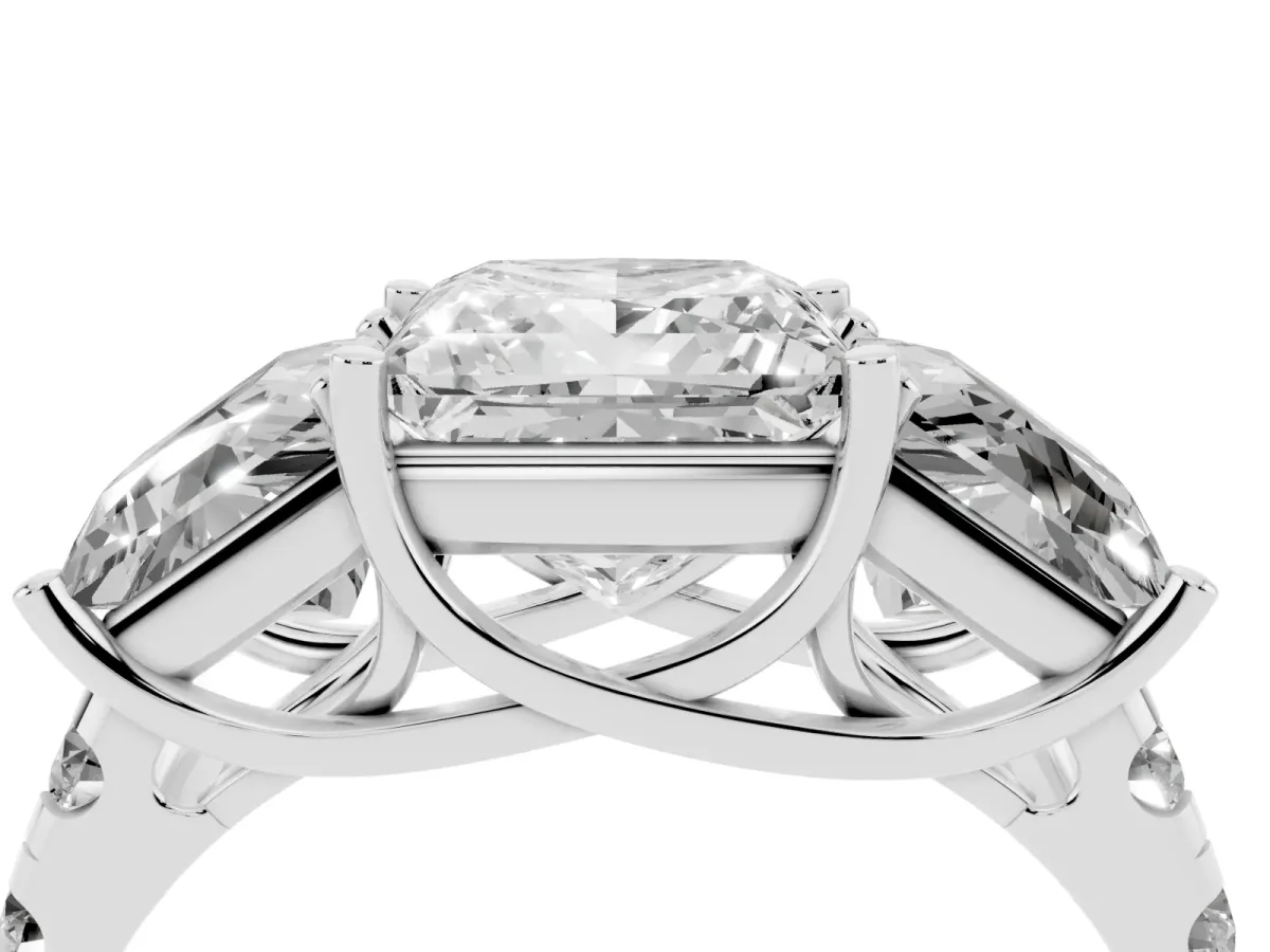 Three-Stone Princess Cut Diamond Pavé Band with Prong Setting Silver