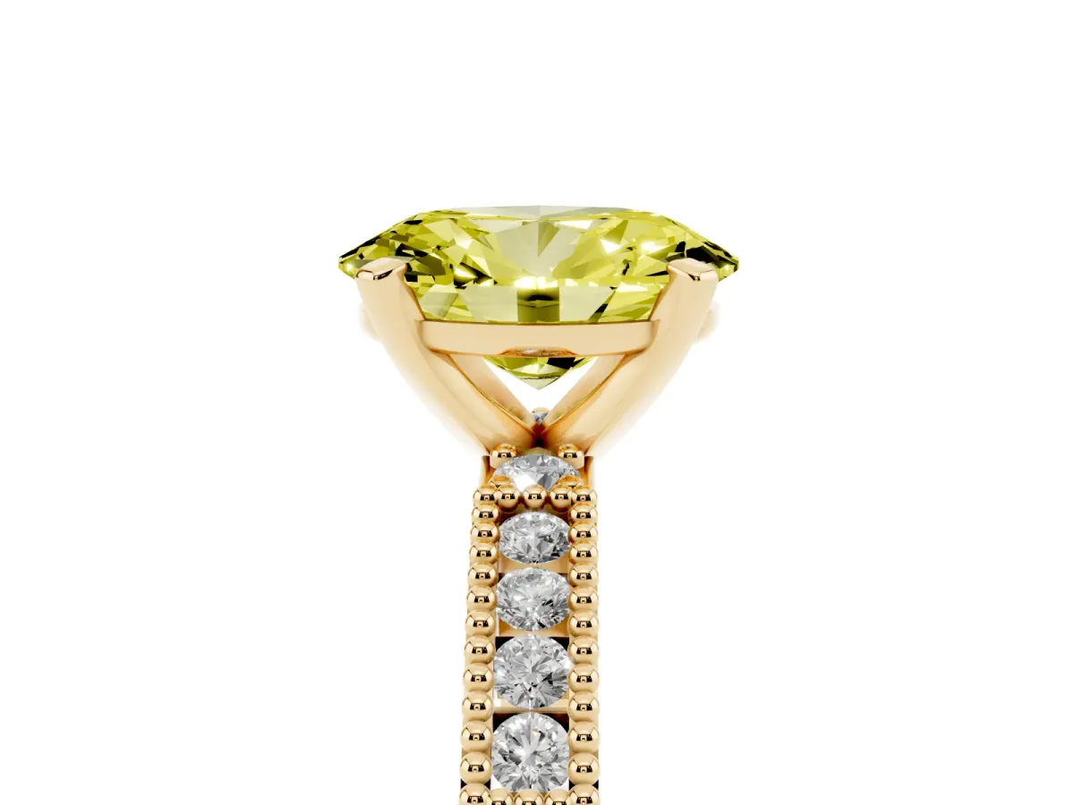 Fancy Yellow Oval Cut Solitaire with Pavé Band and Four-Prong Setting Yellow gold