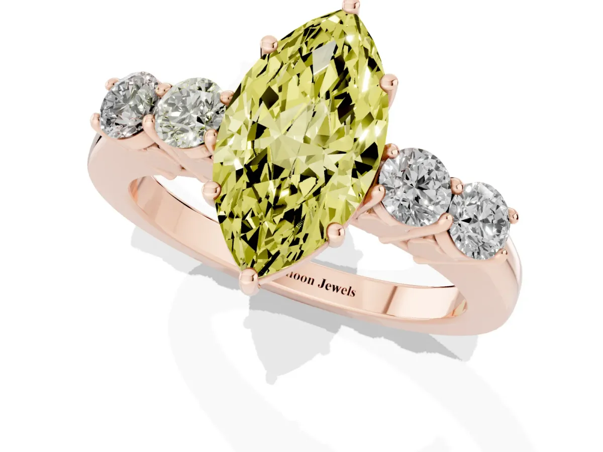 Fancy Yellow Marquise Cut Cut Diamond Five-Stone Prong Set White Gold Ring Rose gold
