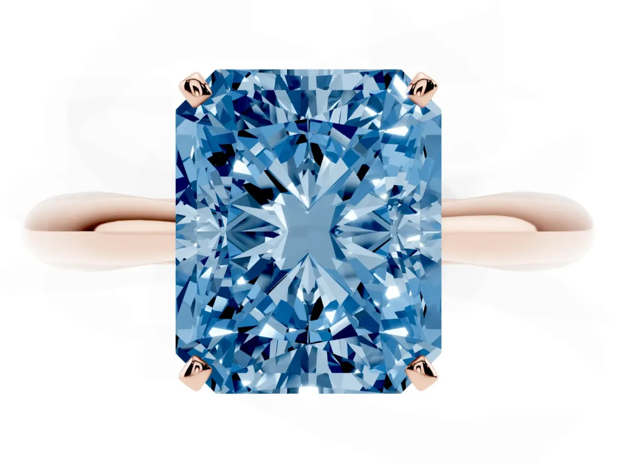 Fancy Blue Radiant Cut Diamond Solitaire Engagement Ring with Cathedral Setting and Four-Prong Mount Rose gold