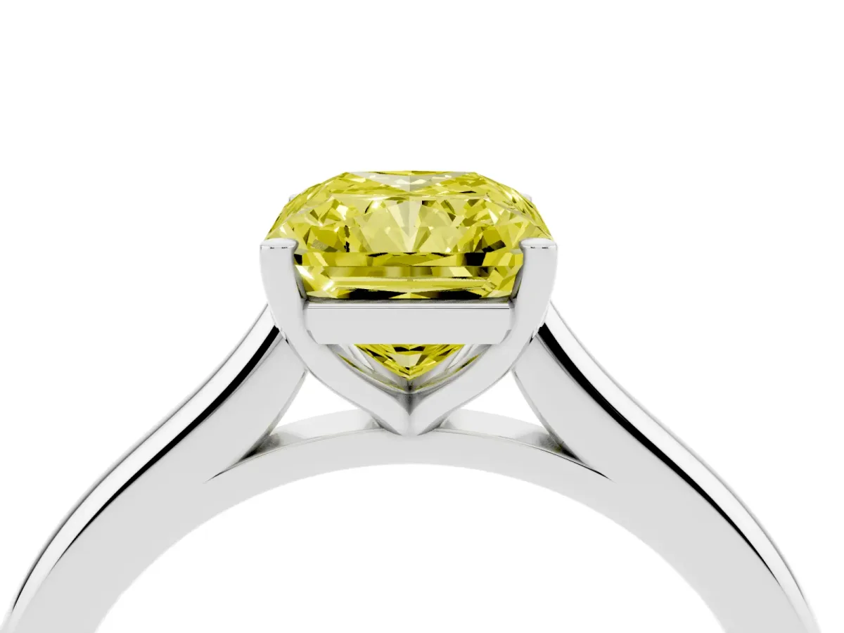 Fancy Yellow Radiant Cut Cut Solitaire Ring with Cathedral Band and Four-Prong Setting Silver