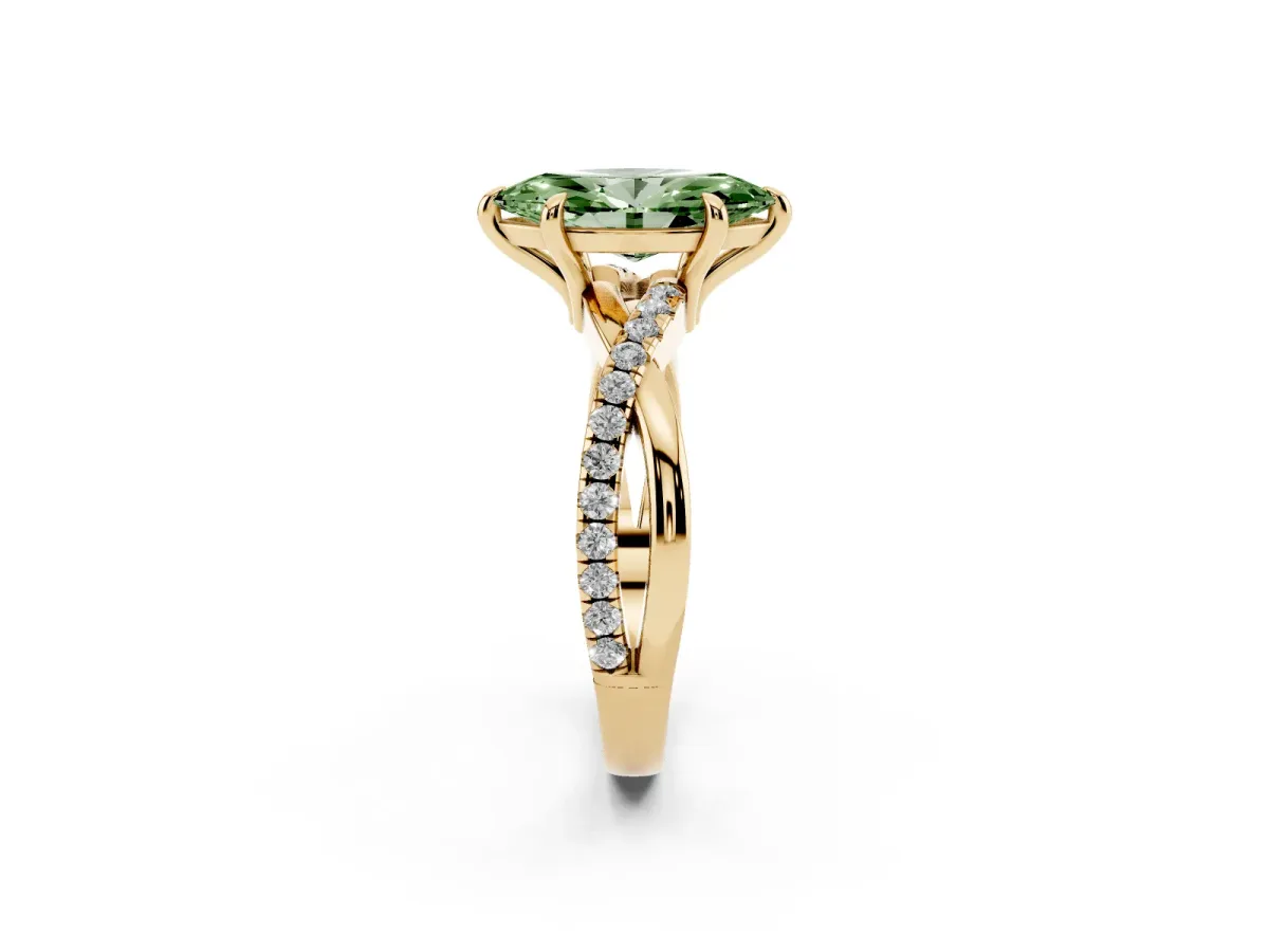 Fancy Green Marquise Cut Cut Diamond Twist Band Solitaire with Prong Setting Yellow gold