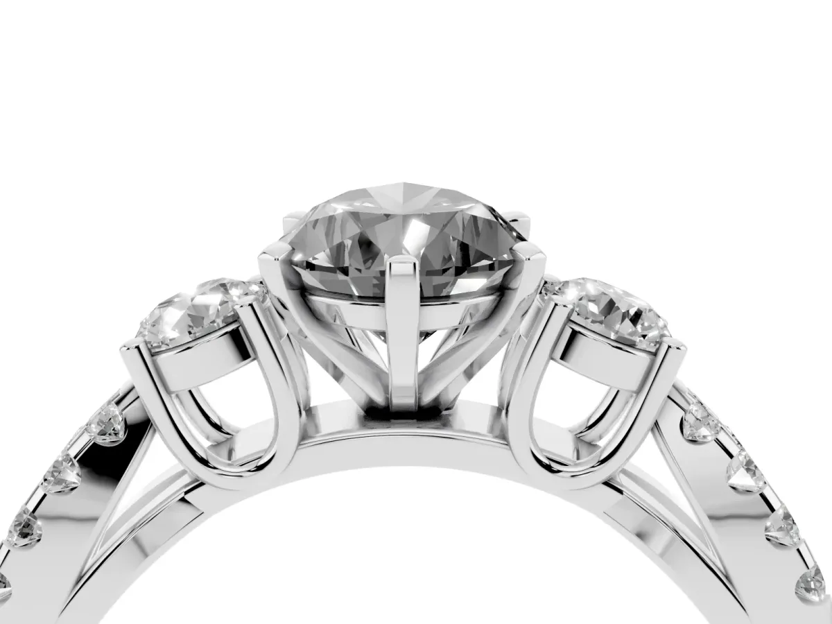 Fancy Black Pear Cut Diamond Three-Stone Ring with Pavé Split Shank and Four-Prong Setting Silver