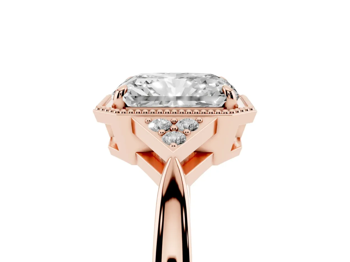 Radiant Cut Diamond Halo Ring with Tapered Band and Four-Prong Setting Rose gold