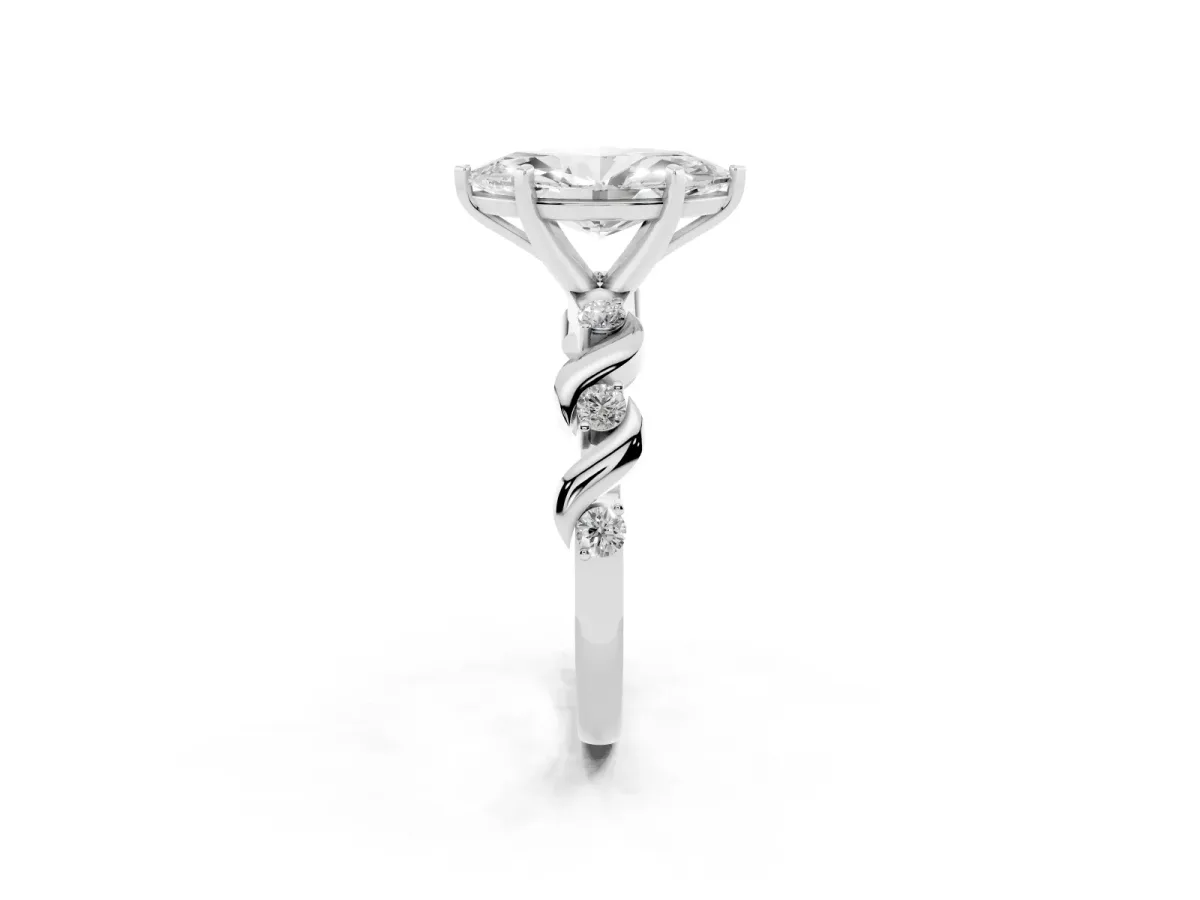 Marquise Cut Diamond Solitaire Twisted Band with Round Accents and Prong Setting Platinum