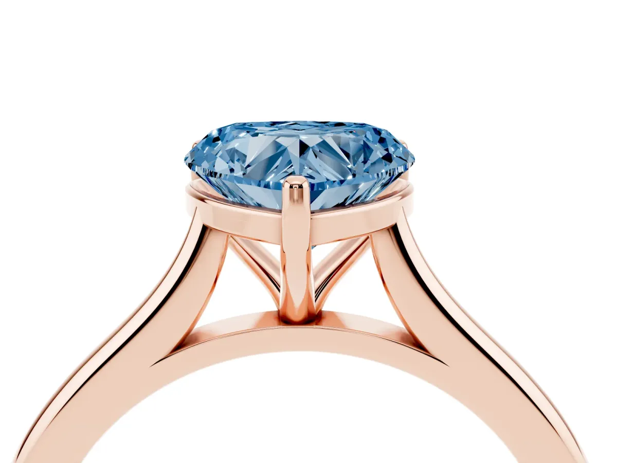 Fancy Blue Heart Cut Cut Solitaire Ring with Cathedral Band and Four-Prong Setting Rose gold