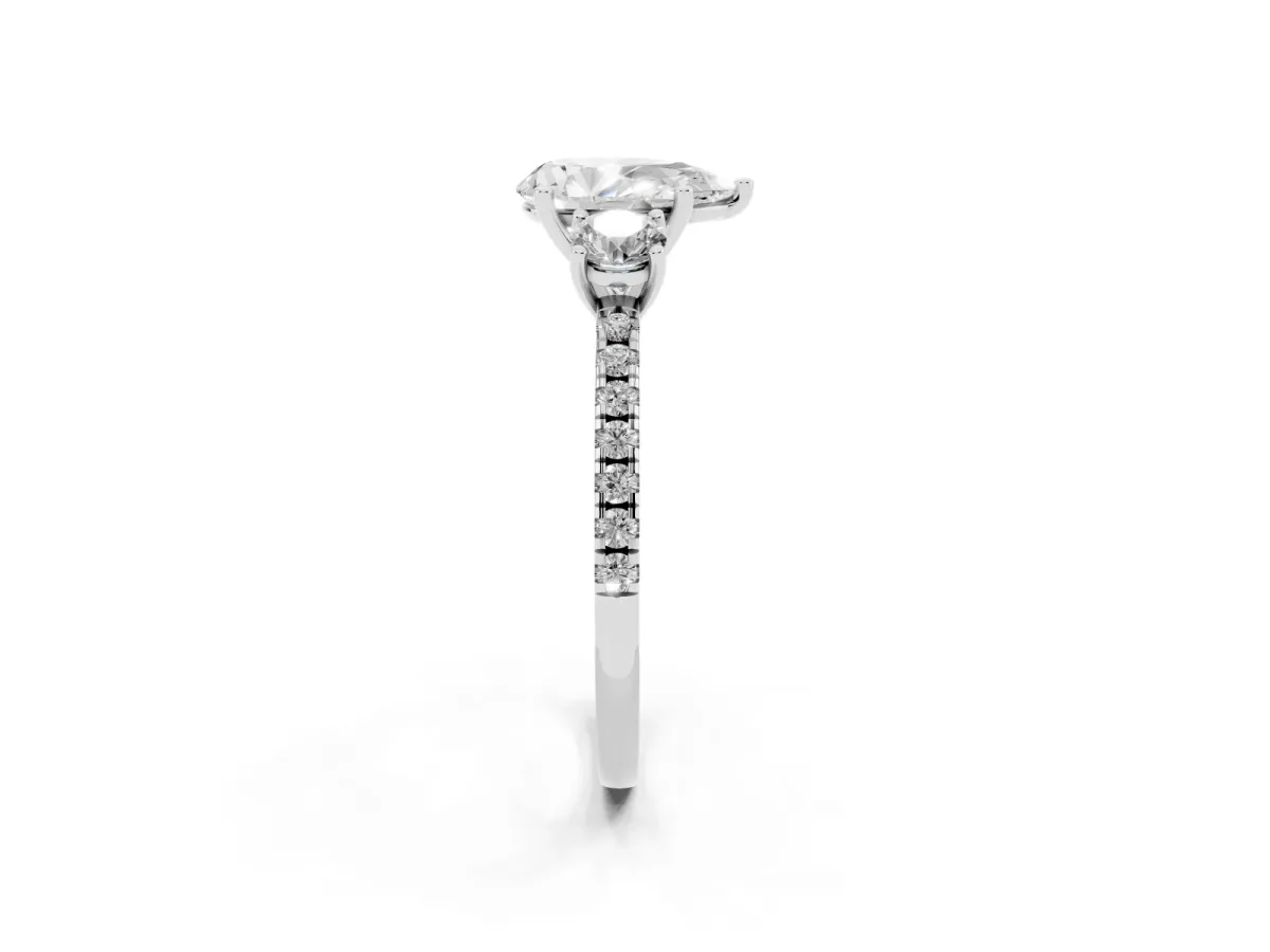 Three-Stone Pear Cut Cut Diamond Pavé Band with Prong Setting Platinum