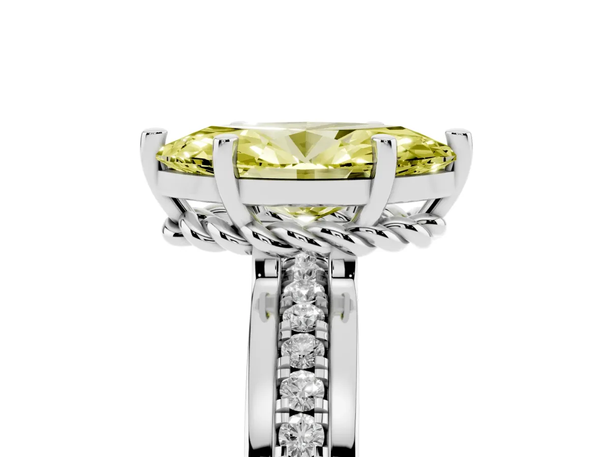 Fancy Yellow Marquise Cut Solitaire Diamond Ring with Channel Set Band and Six-Prong Setting White gold
