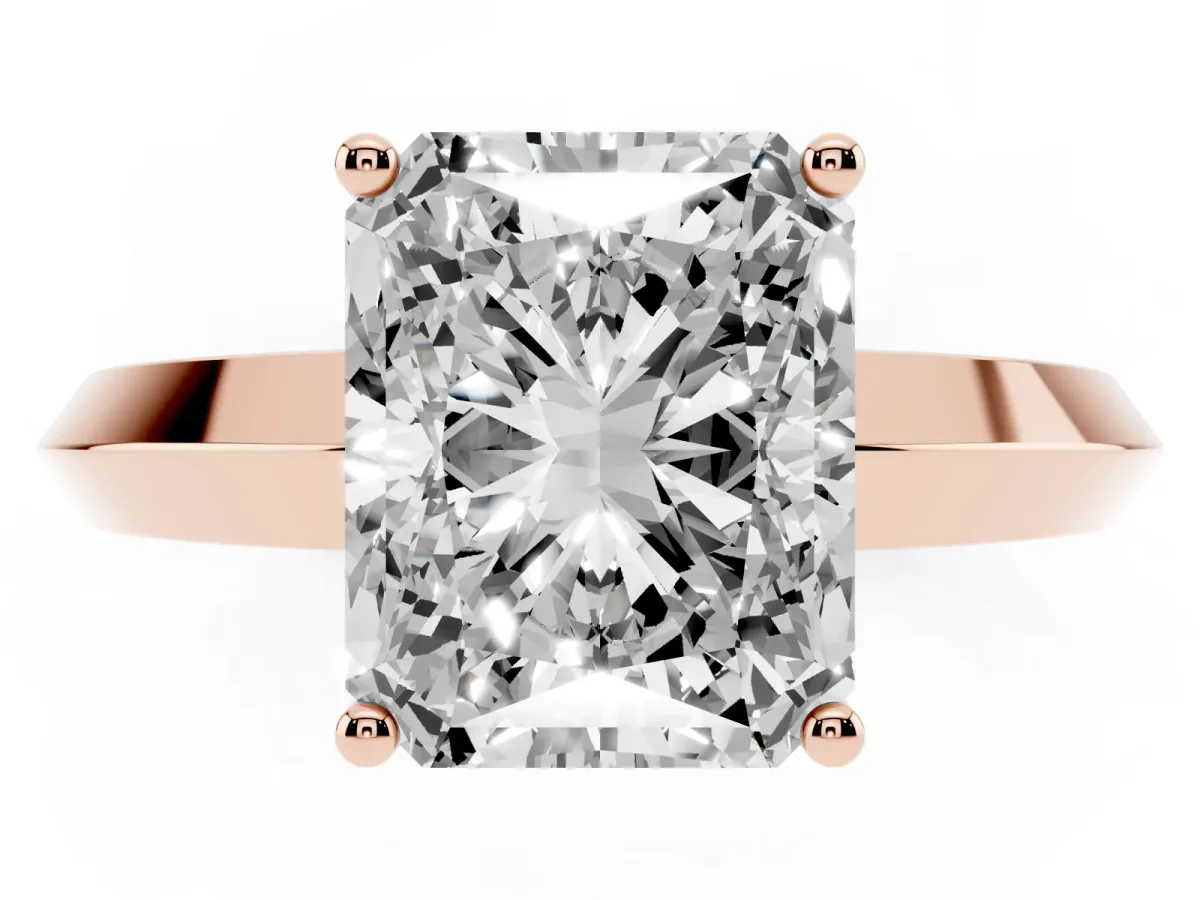 Radiant Cut Cut Solitaire Engagement Ring with Flat Band and Four-Prong Setting Rose gold