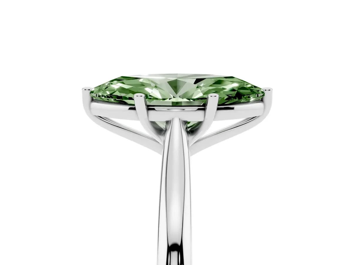 Fancy Green Marquise Cut Cut Solitaire Ring with Cathedral Band and Four-Prong Setting Silver