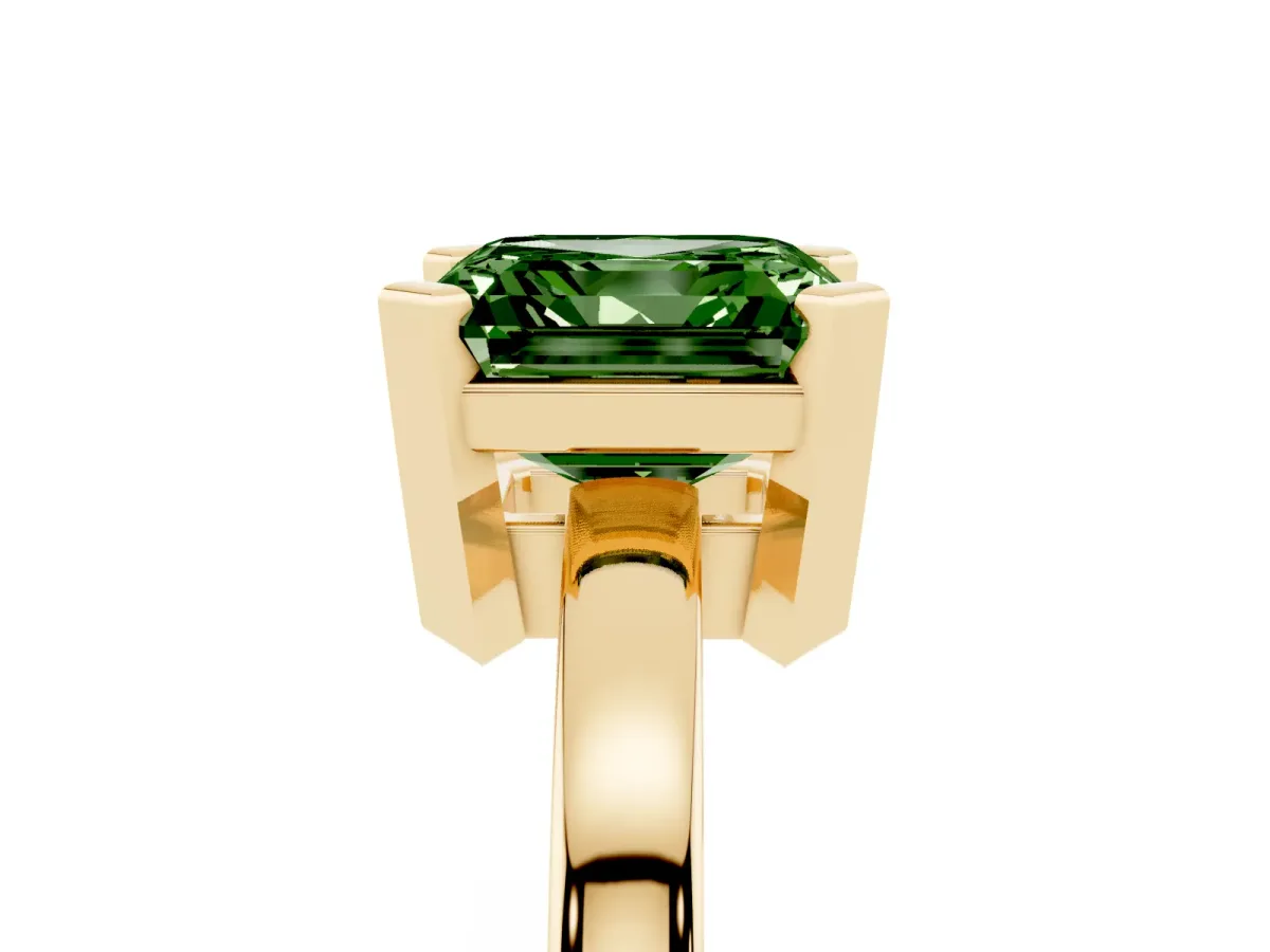 Fancy Green Asscher Cut Cut Solitaire Ring with Four-Prong Setting and Classic Band Yellow gold