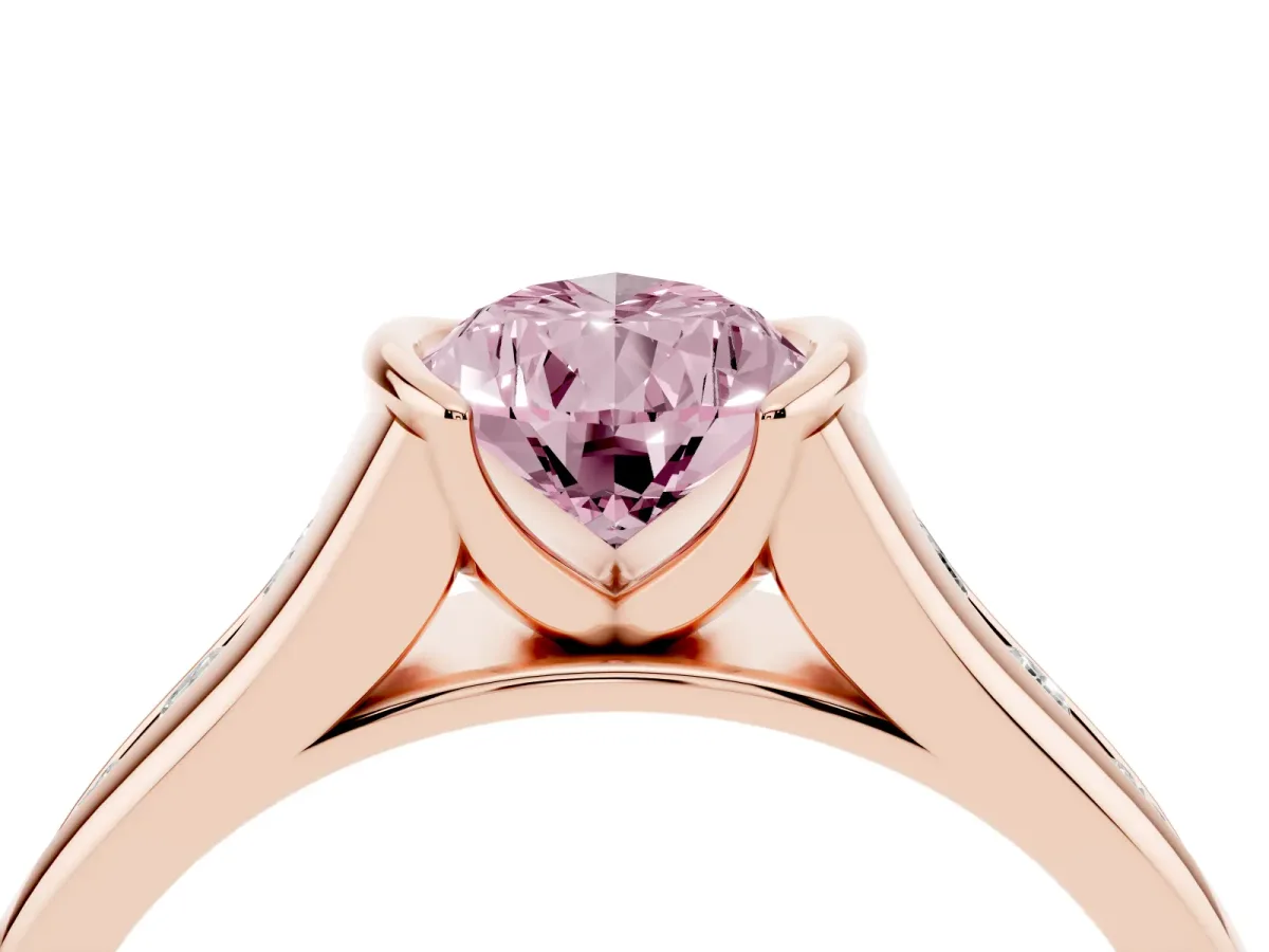 Fancy Pink Pear Cut Solitaire Bezel-Set Diamond Ring with Channel-Set Band Rose gold