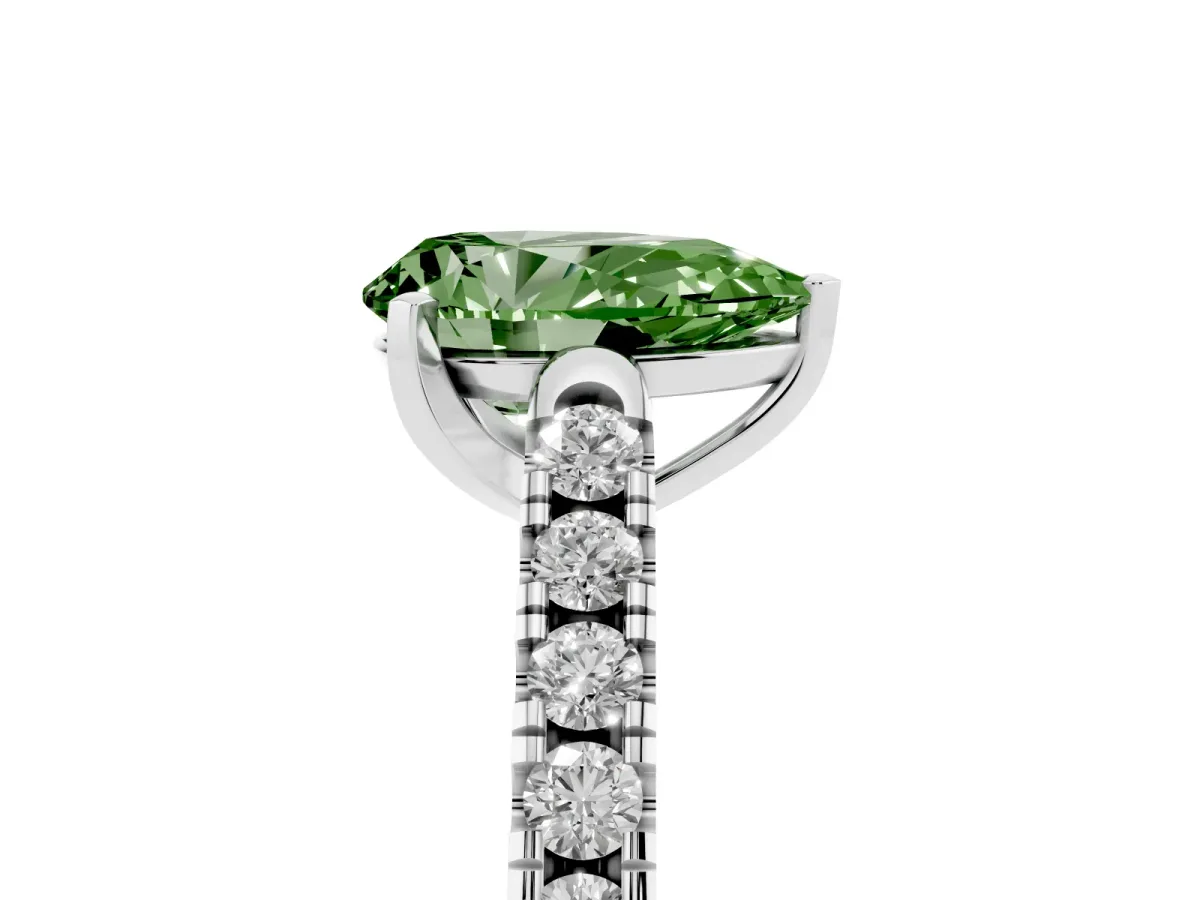 Fancy Green Pear Cut Diamond Pavé Band Solitaire Ring with Prong Setting Platinum