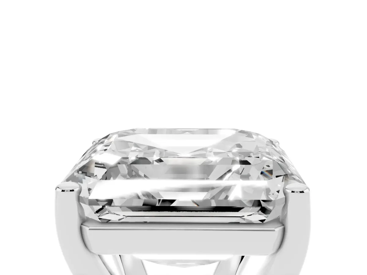 Asscher Cut Cut Diamond Solitaire Engagement Ring with Tapered Plain Band and Four-Prong Setting Silver