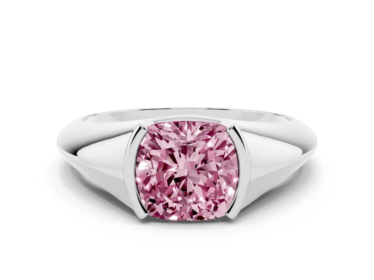 Fancy Pink Cushion Cut Solitaire Tension Set Diamond Ring Platinum