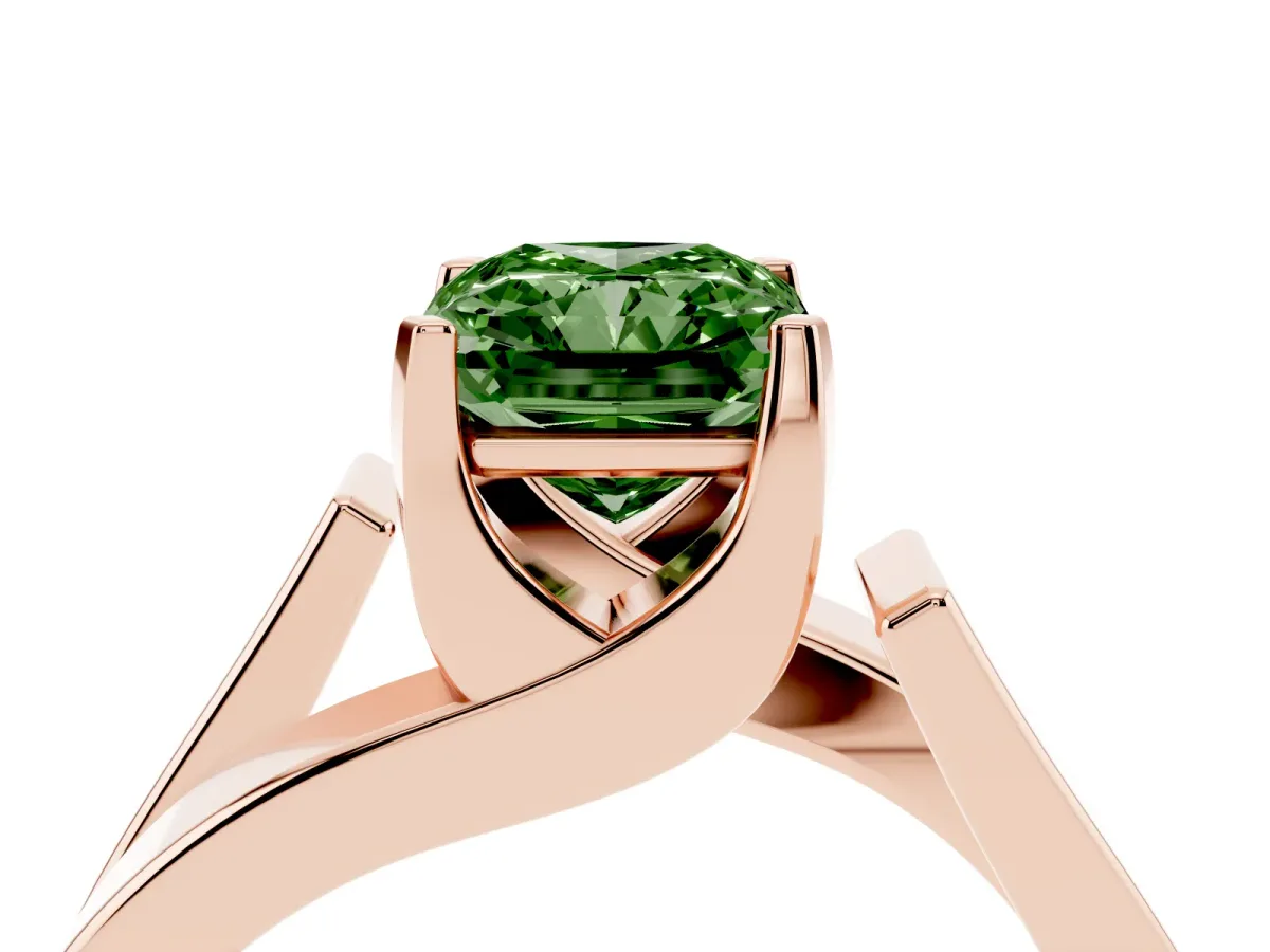 Fancy Green Modern Tension Set Radiant Cut Diamond Solitaire Wide Band Ring Rose gold