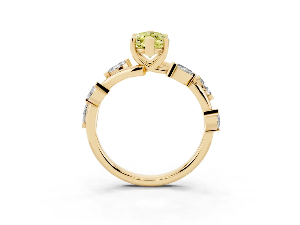 Fancy Yellow Marquise Cut Solitaire Twisted Band Marquise Accent Prong Setting Ring Yellow gold