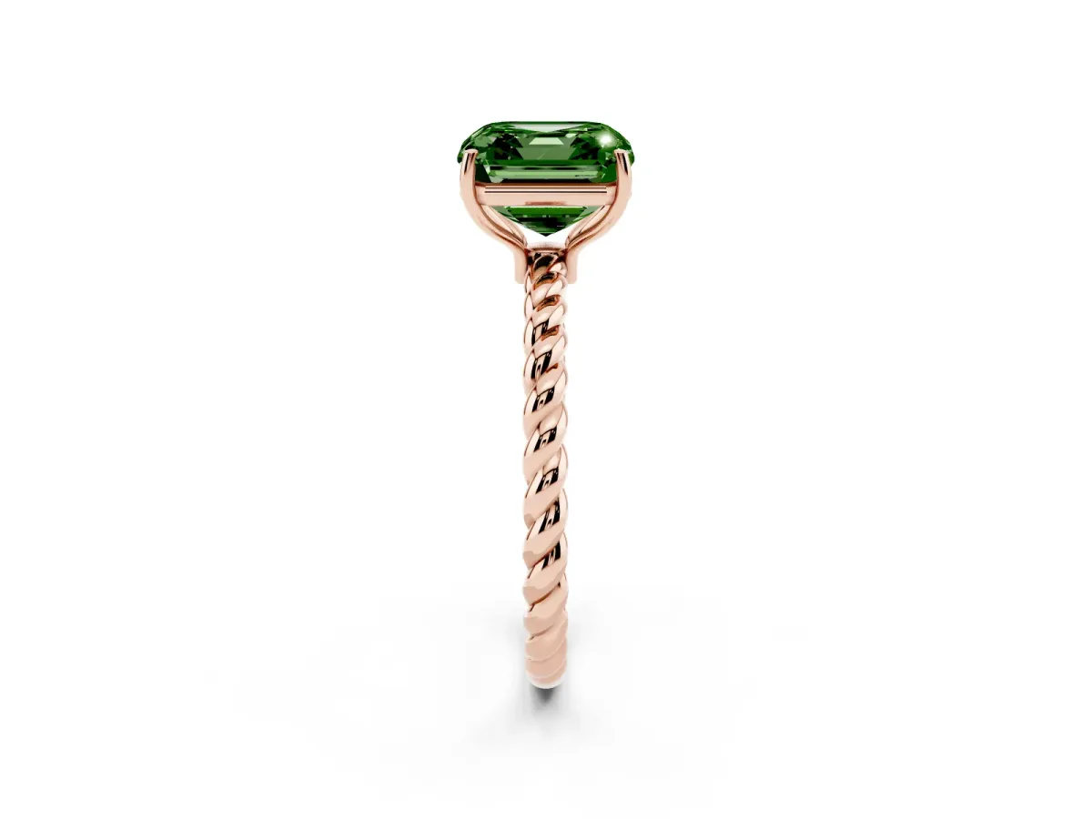 Fancy Green Asscher Cut Solitaire Twisted Band 4-Prong Ring Rose gold