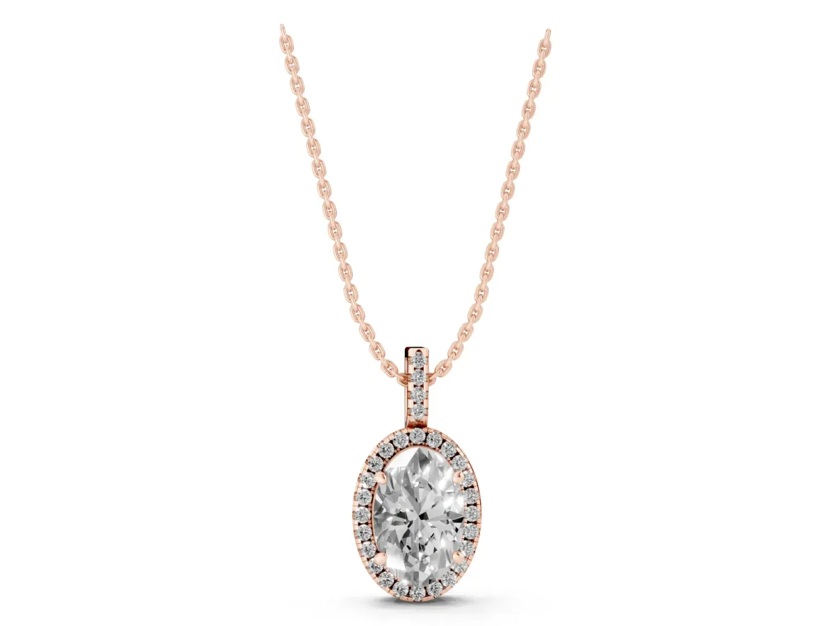 Oval Halo Diamond Pendant with Prong Setting Rose gold