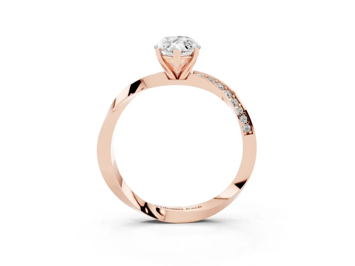 Marquise Cut Diamond Engagement Ring with Side Stone Accents and Four-Prong Setting Rose gold