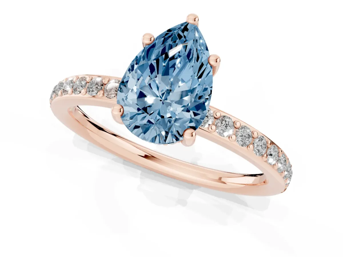 Fancy Blue Pear Cut Cut Diamond Pavé Band Ring with Four-Prong Setting Rose gold