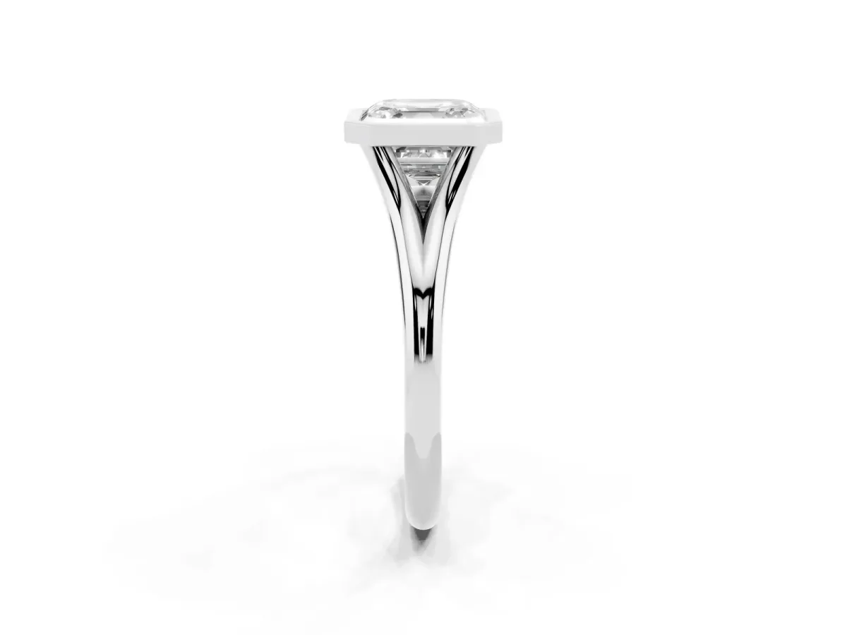 Bezel Set Asscher Cut Cut Solitaire Ring with Tapered Band Silver