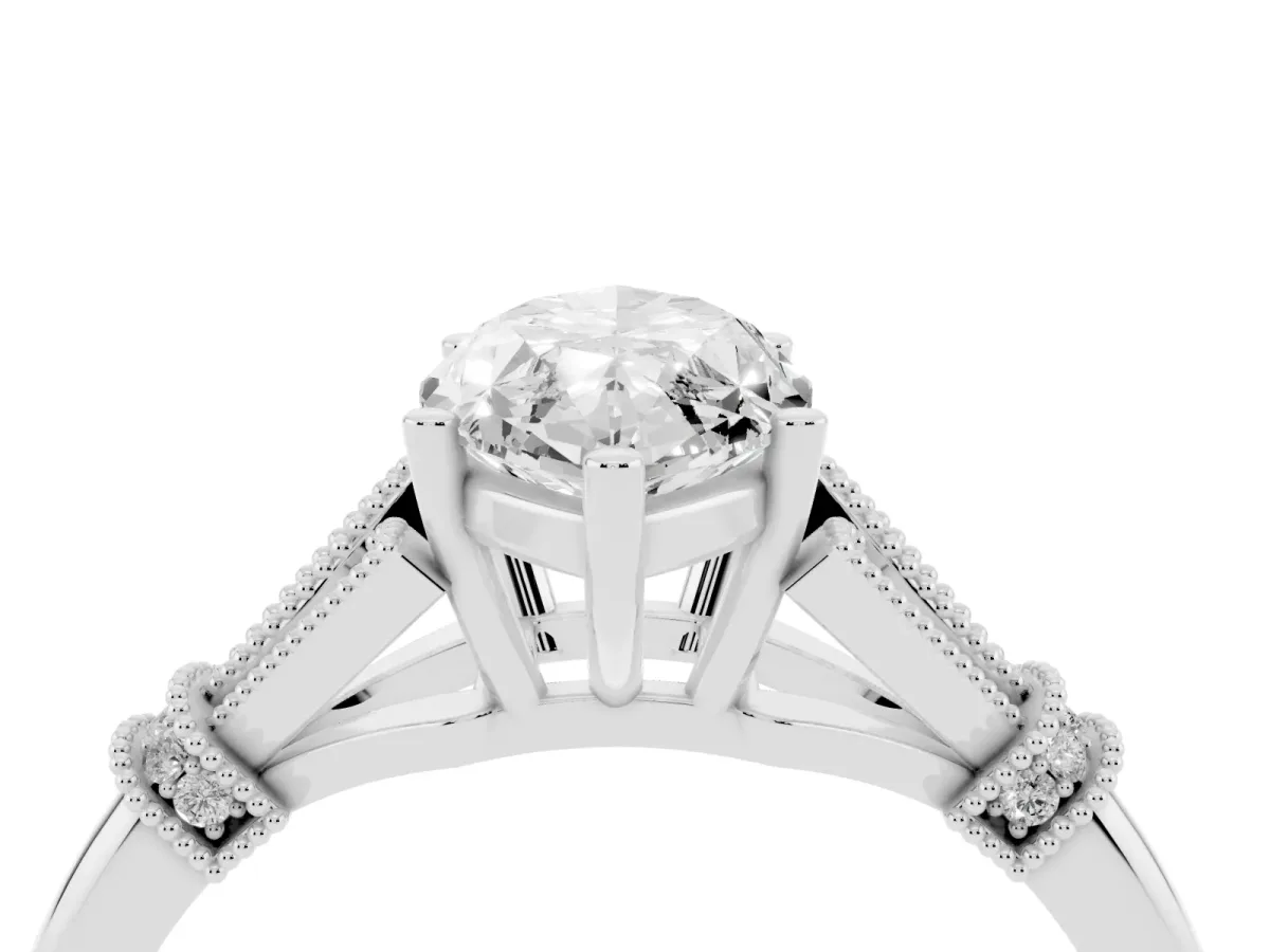 Marquise Cut Diamond Solitaire Ring with Floral Filigree and Pave Accents White gold