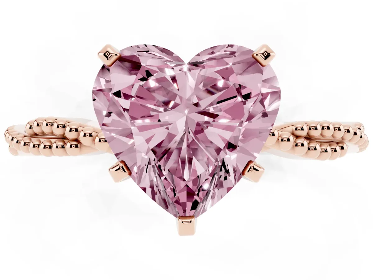Fancy Pink Heart Cut Solitaire Twisted Band with Bead Prong Setting Rose gold