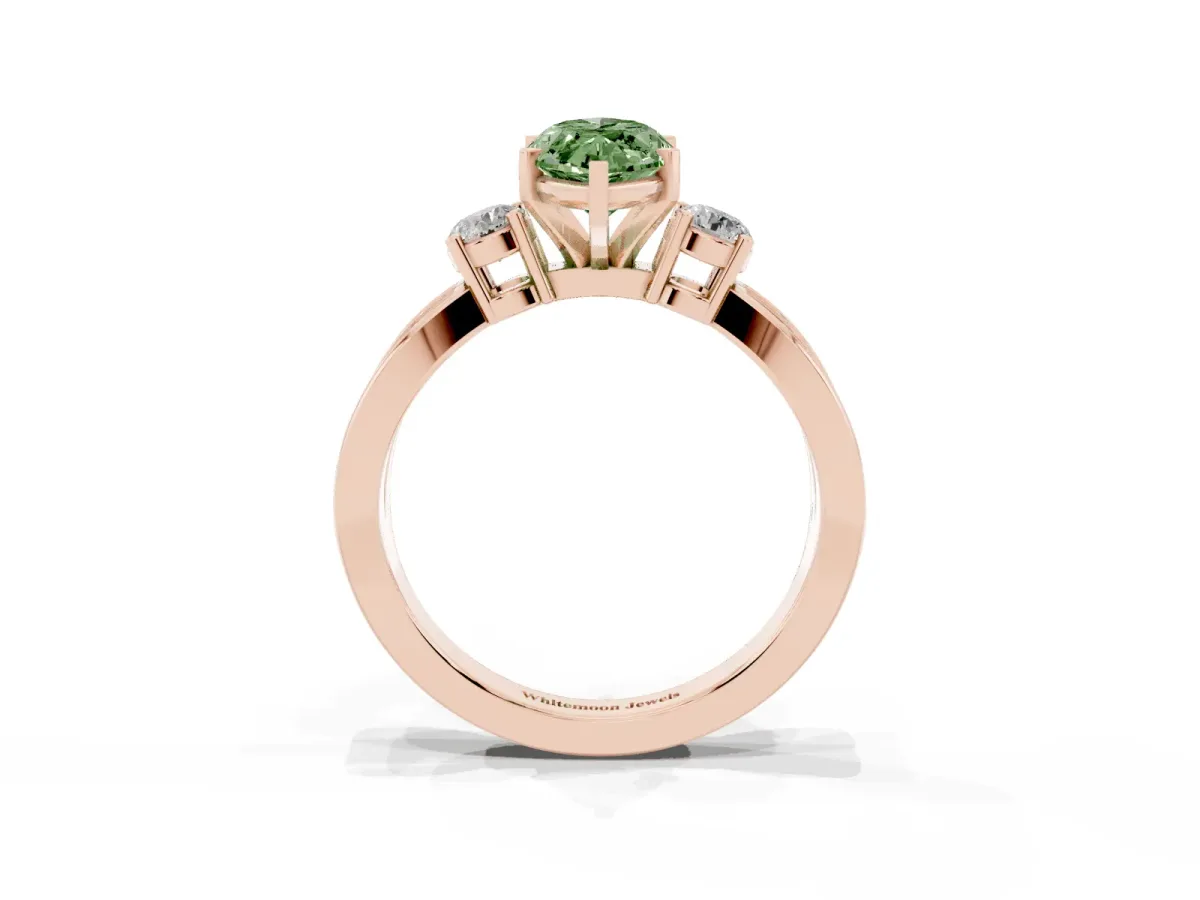 Fancy Green Three-Stone Marquise Cut Cut Diamond Twist Band with Prong Setting Rose gold
