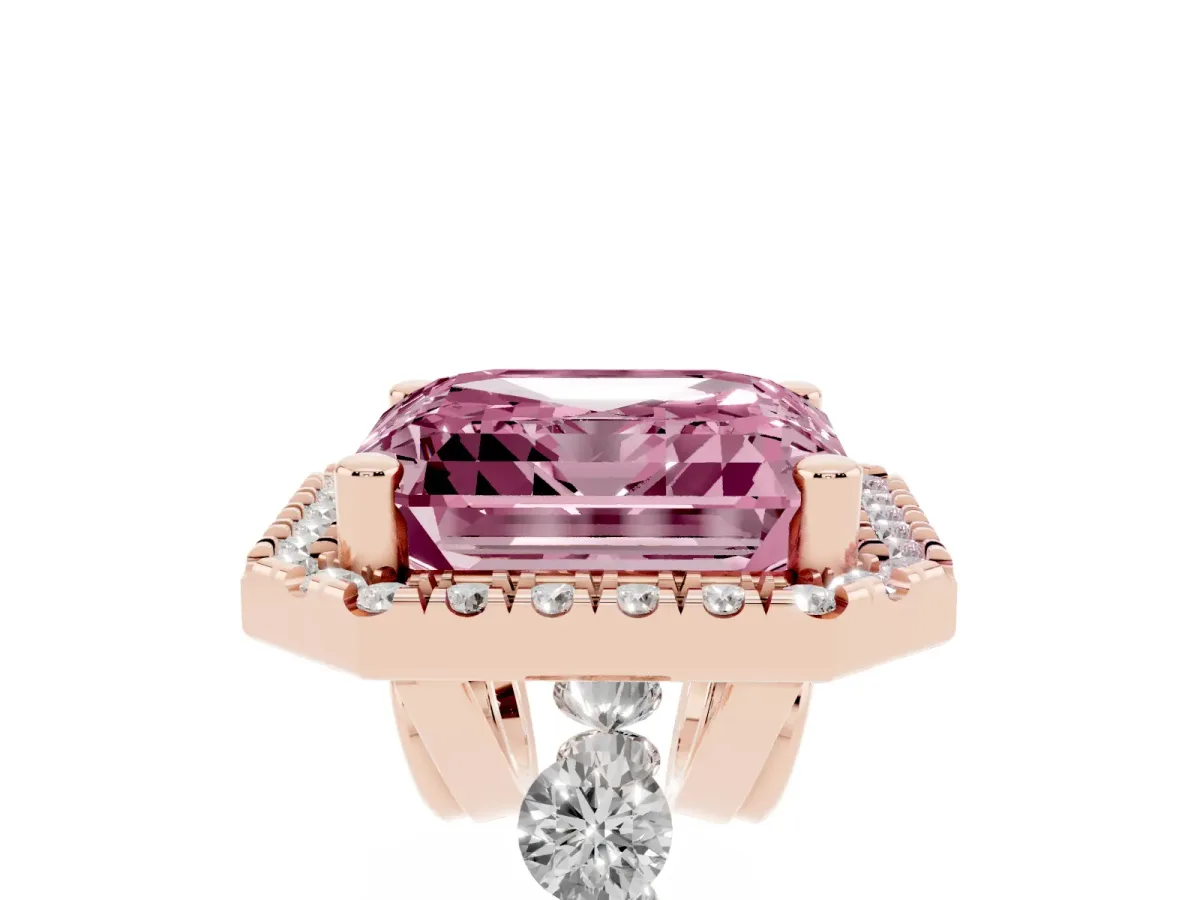 Fancy Pink Asscher Cut Halo Pavé Diamond Engagement Ring with Four-Prong Setting Rose gold