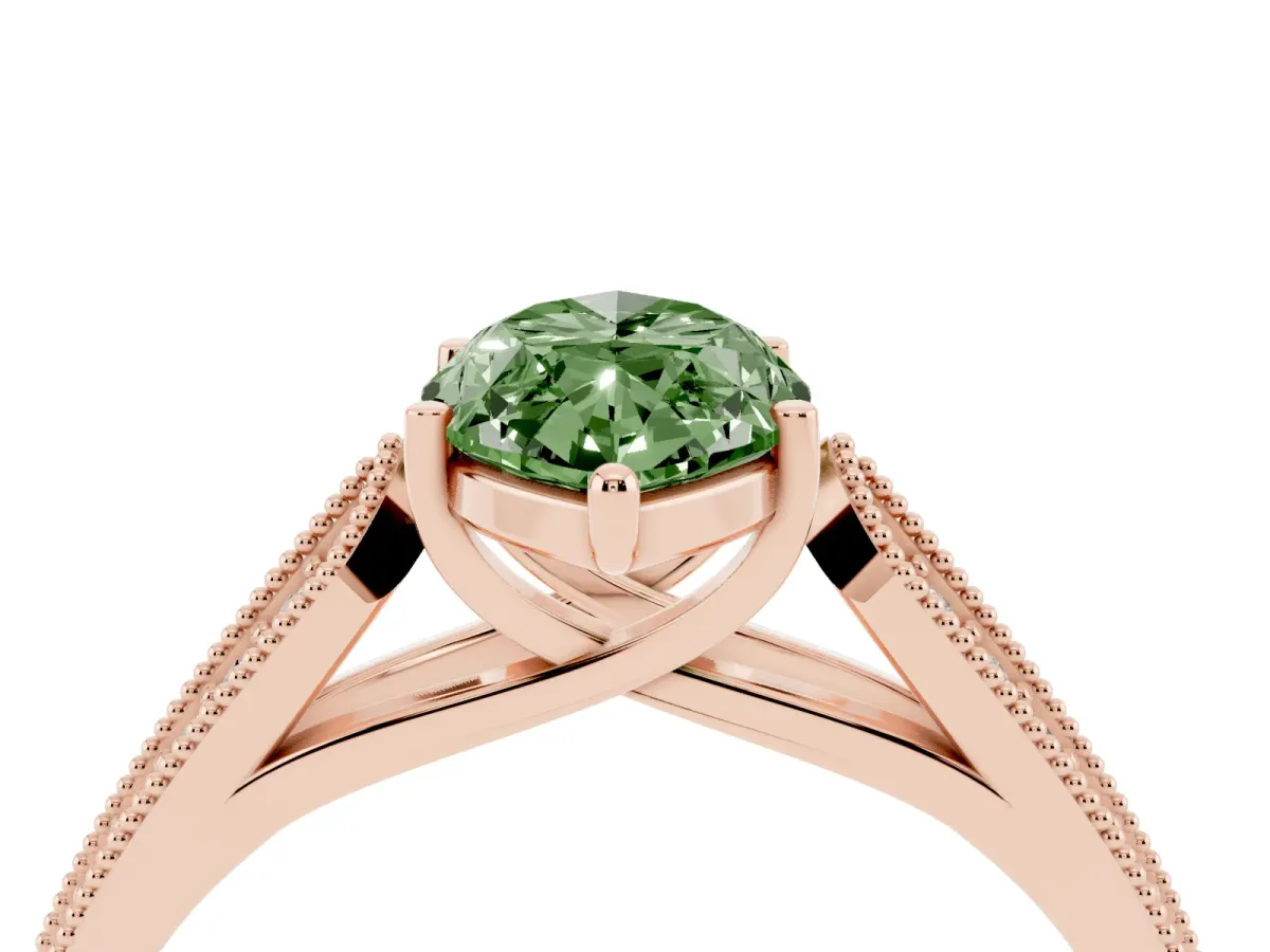 Fancy Green Marquise Cut Cut Pave Split Shank Engagement Ring with Four-Prong Setting Rose gold