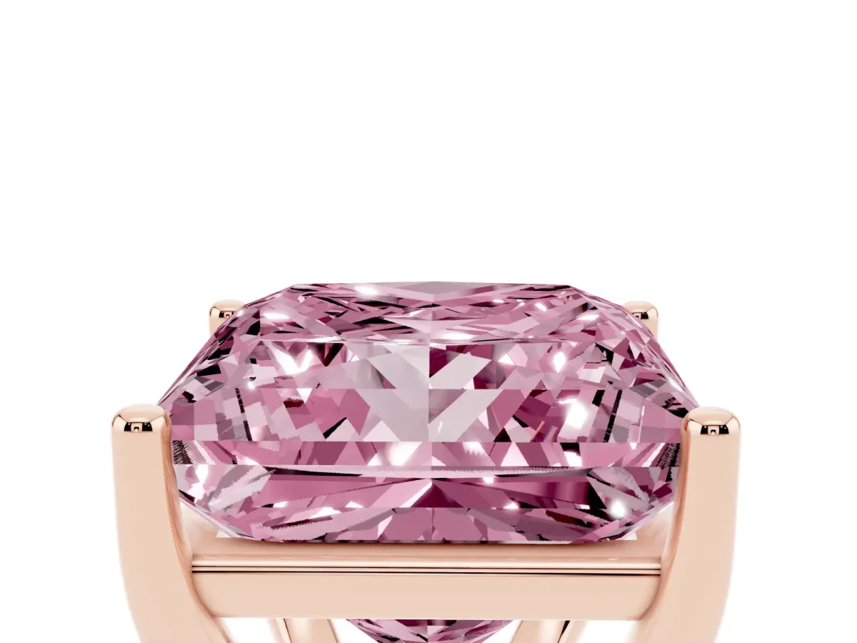Fancy Pink Princess Cut Cut Diamond Solitaire Engagement Ring with Tapered Plain Band and Four-Prong Setting Rose gold