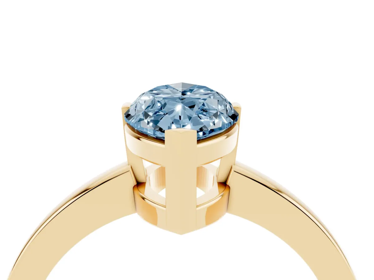 Fancy Blue Marquise Cut Cut Solitaire Ring with Four-Prong Setting and Classic Band Yellow gold
