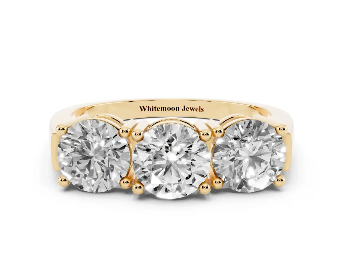 Three-Stone Round Cut Diamond Channel Band with Prong Setting Yellow gold