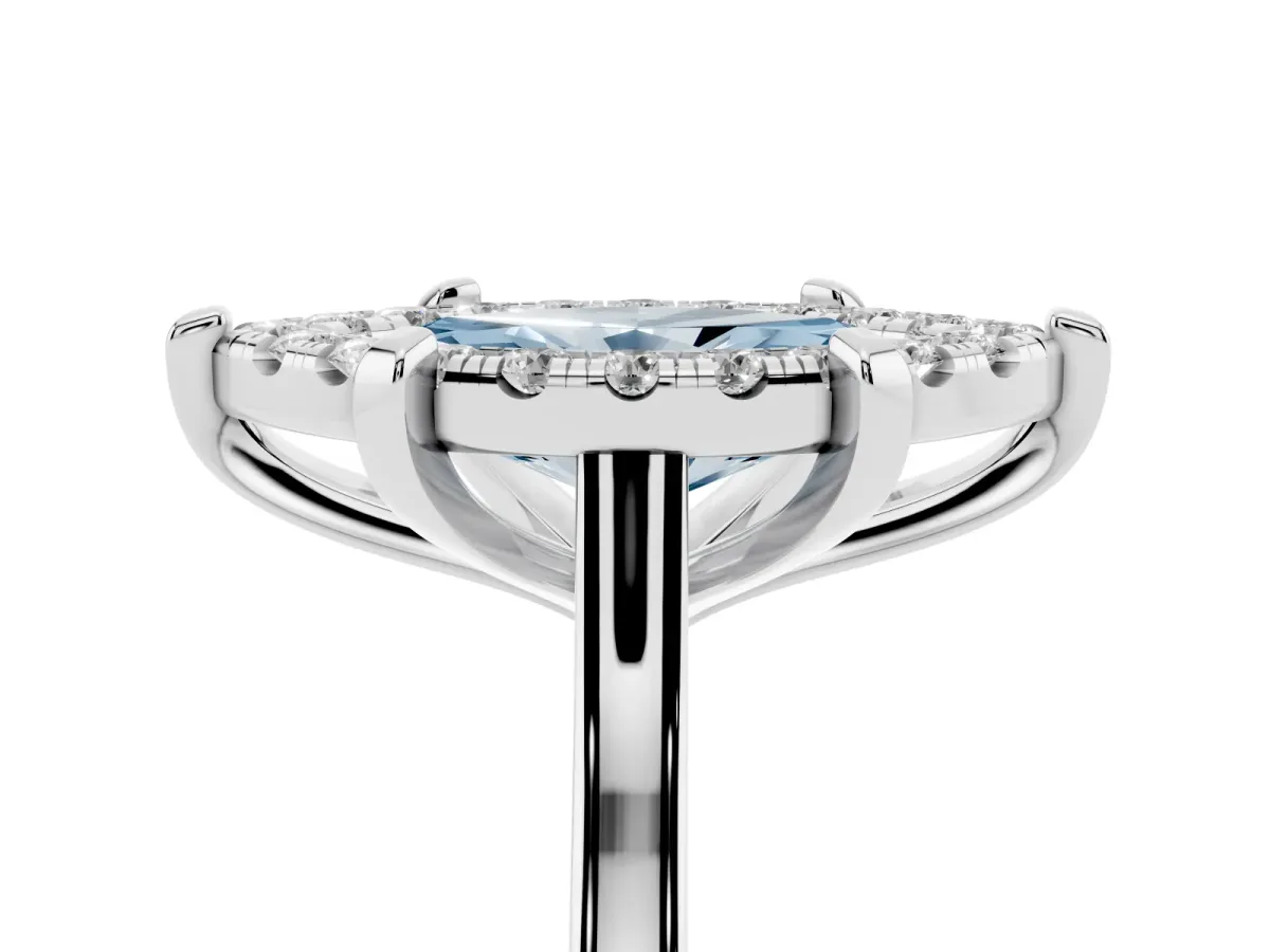 Fancy Blue Marquise Cut Diamond Cluster Halo Solitaire with Four-Prong Setting Silver