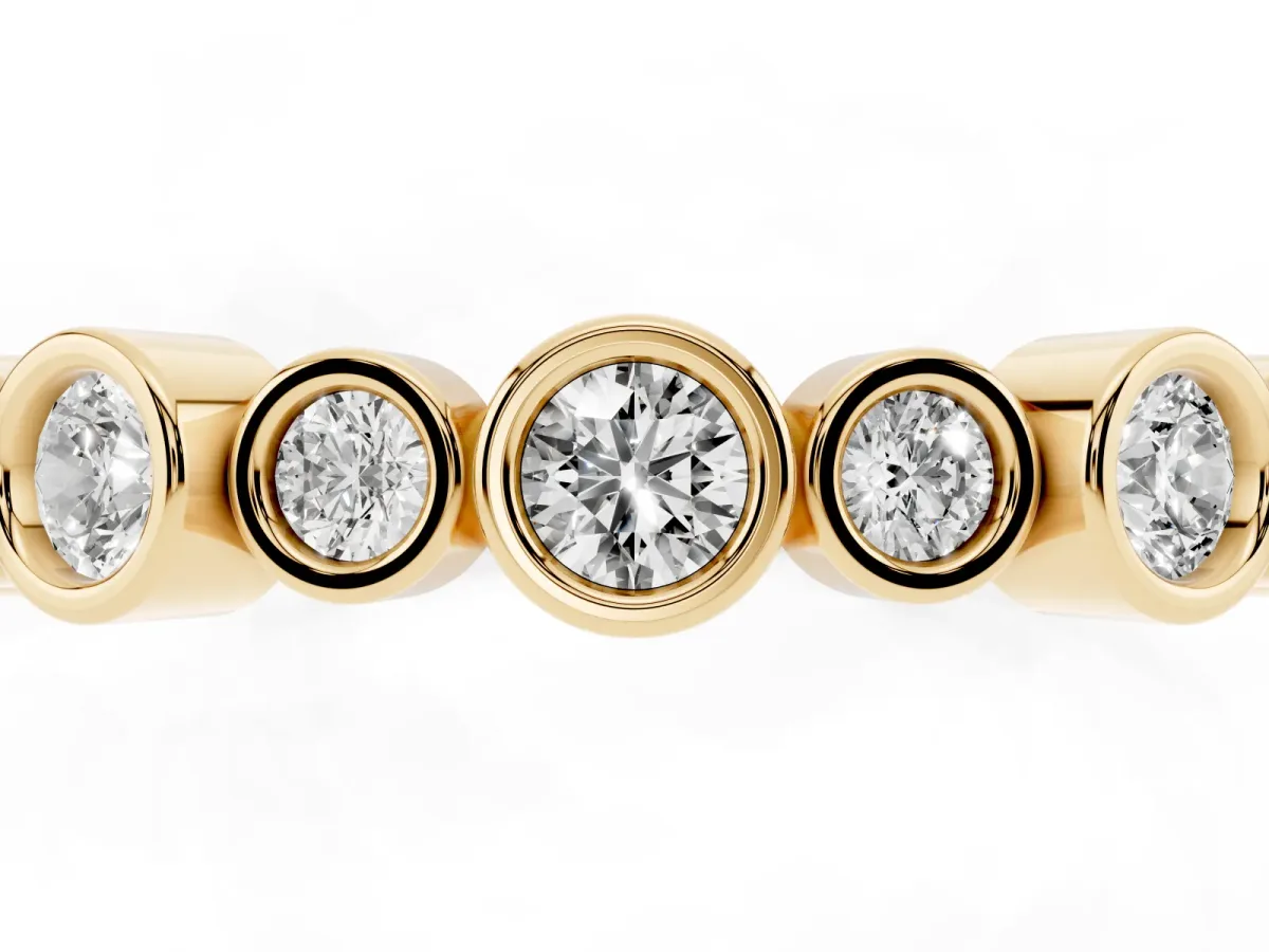 Bezel Set Round Diamond Half Eternity Band Yellow gold