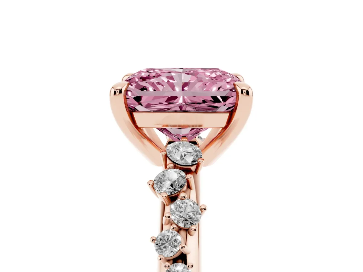 Fancy Pink Radiant Cut Cut Diamond Vine Band with Four-Prong Setting Rose gold
