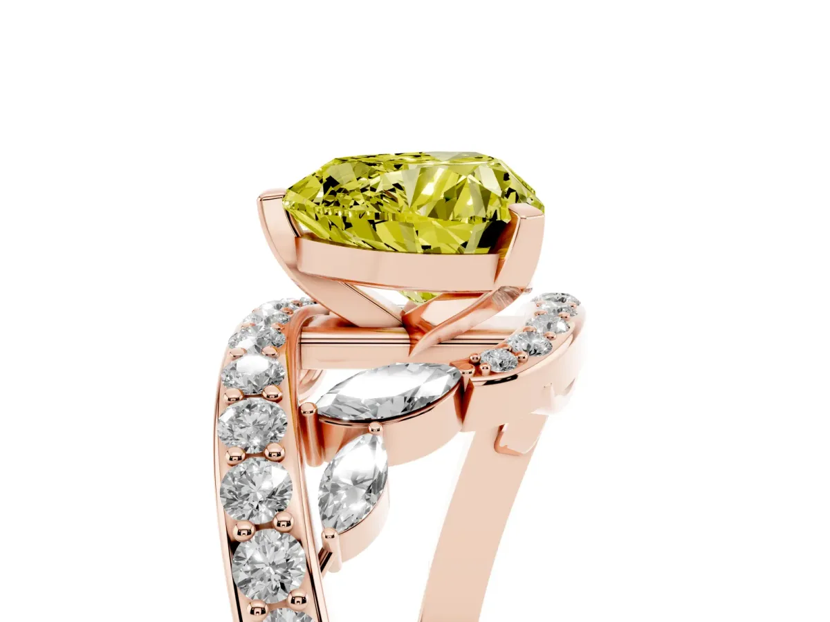 Fancy Yellow Heart Cut Solitaire with Pavé Twist Band and Four-Prong Setting Rose gold