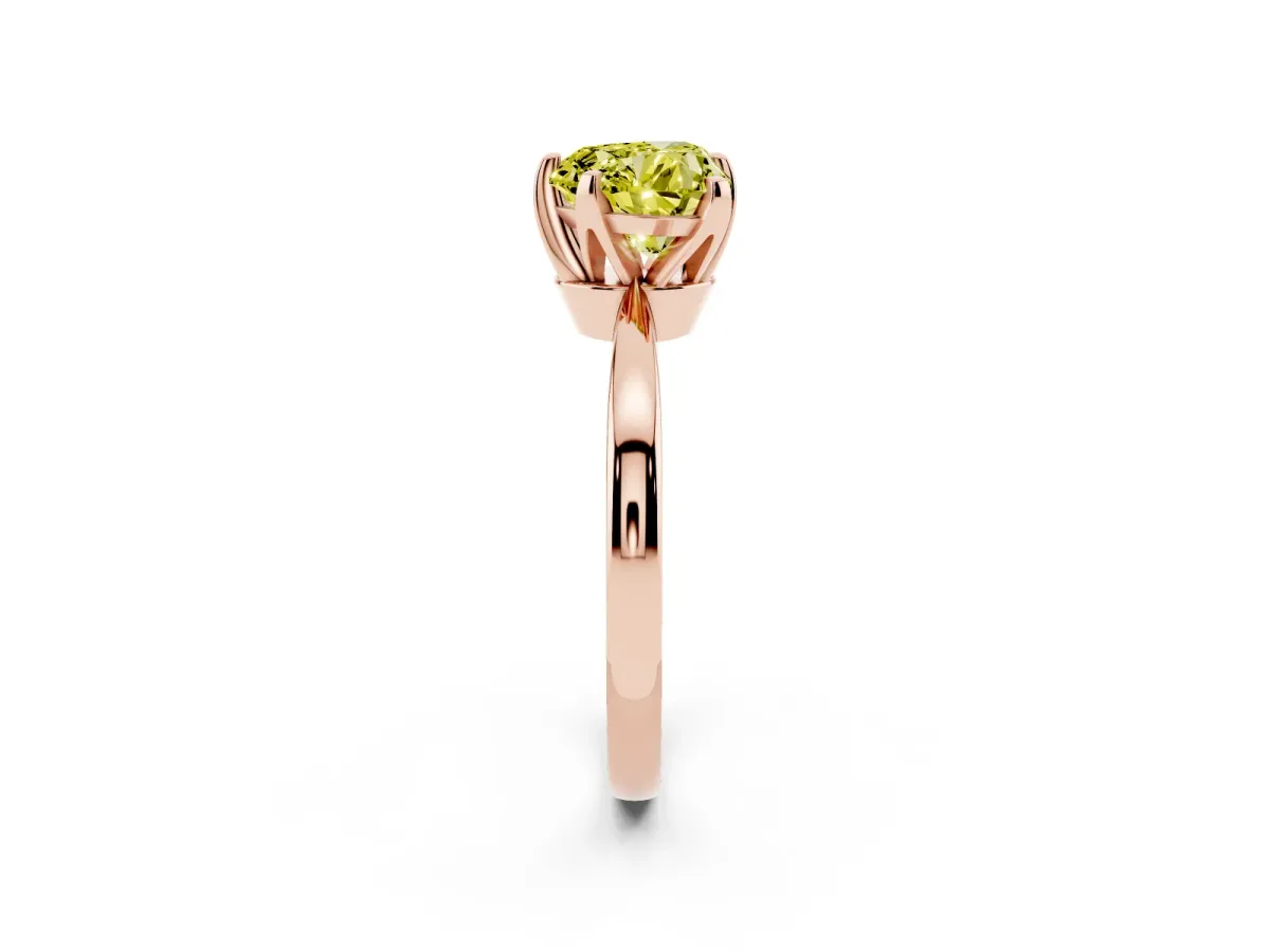 Fancy Yellow Heart Cut Solitaire Engagement Ring with Six-Prong Setting and Tapered Band Rose gold