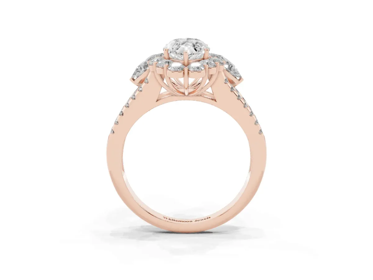 Marquise Cut Halo Split Shank Diamond Engagement Ring with Prong Setting Rose gold