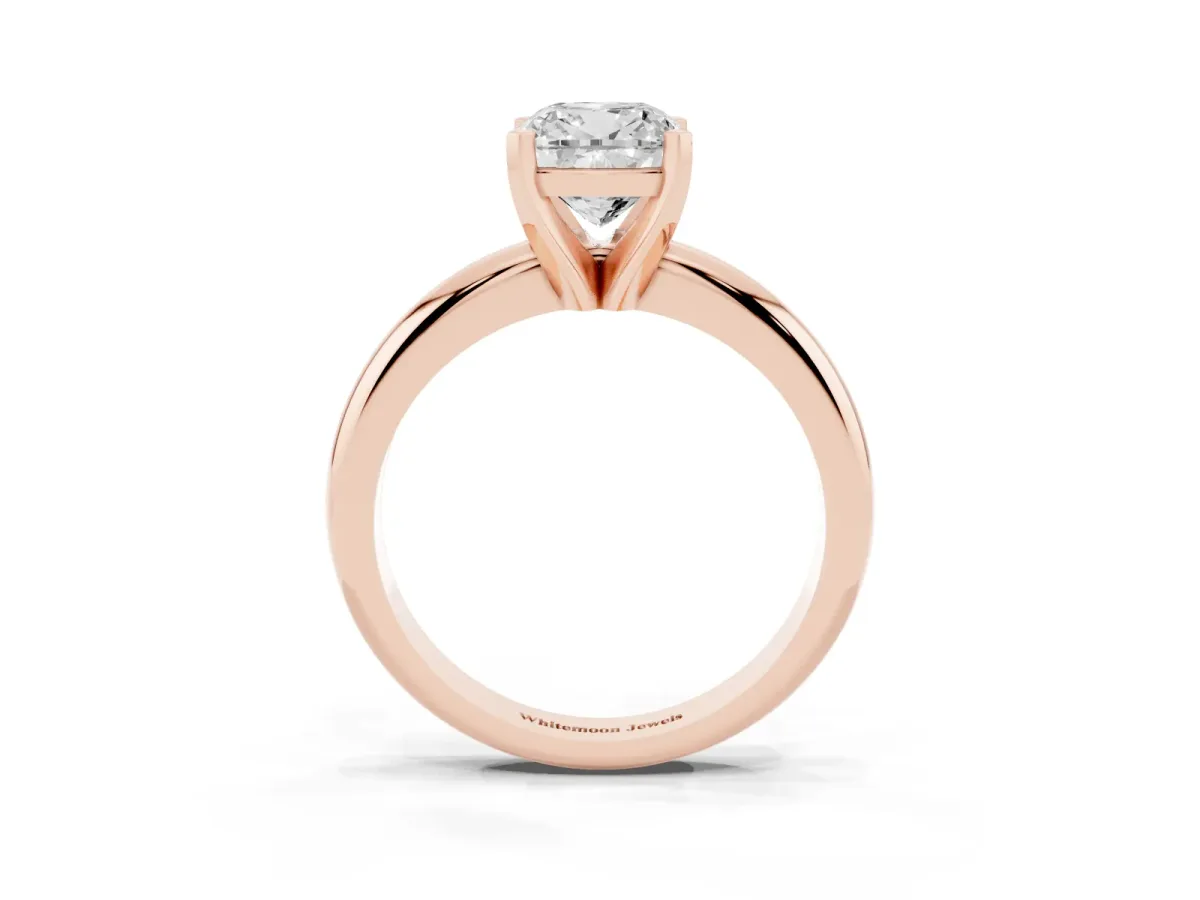 Cushion Cut Diamond Solitaire Engagement Ring with Round Band and Four-Prong Setting Rose gold