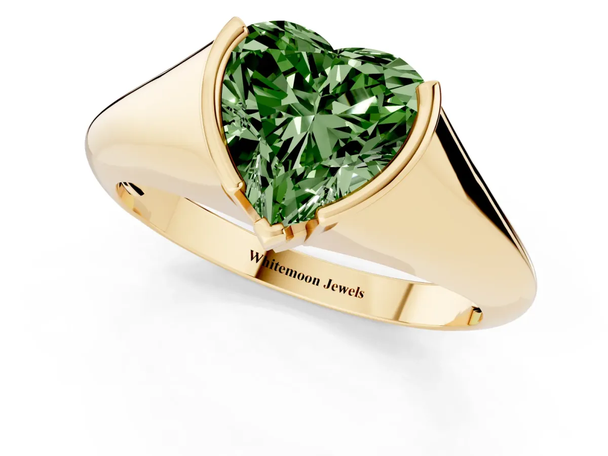 Fancy Green Heart Cut Solitaire Tension Set Diamond Ring Yellow gold