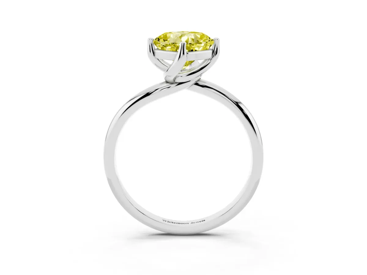 Fancy Yellow Cushion Cut Diamond Solitaire Engagement Ring with Four-Prong Setting and Classic Band White gold