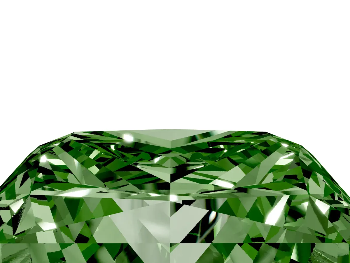 Fancy Green Princess Cut Halo Diamond Ring with Milgrain and Bezel Accents on a Split Shank Band White gold