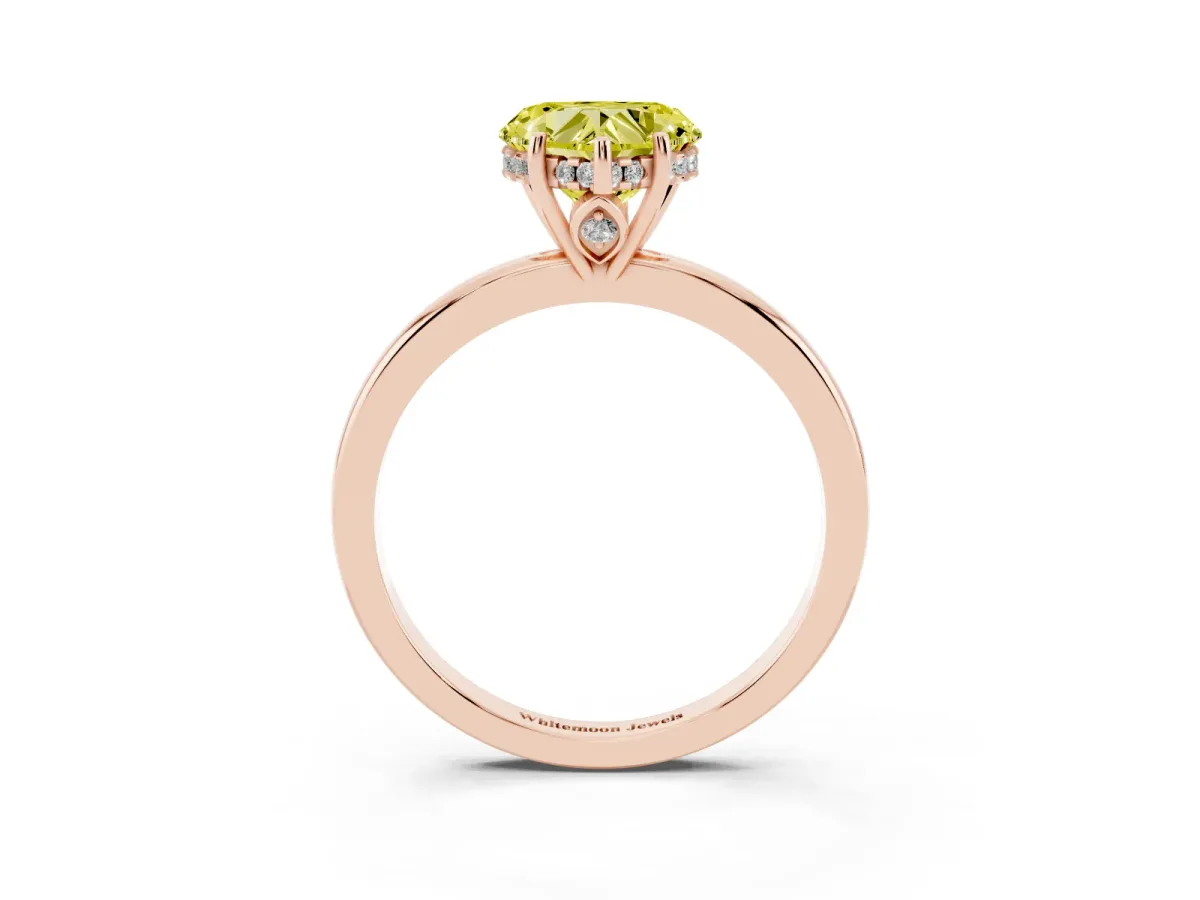 Fancy Yellow Heart Cut Solitaire Diamond Ring with Prong Setting and Plain Band Rose gold