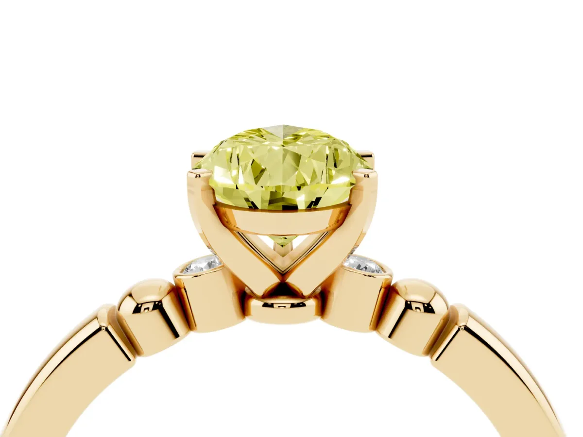 Fancy Yellow Pear Cut Solitaire Beaded Band with Four-Prong Setting Yellow gold