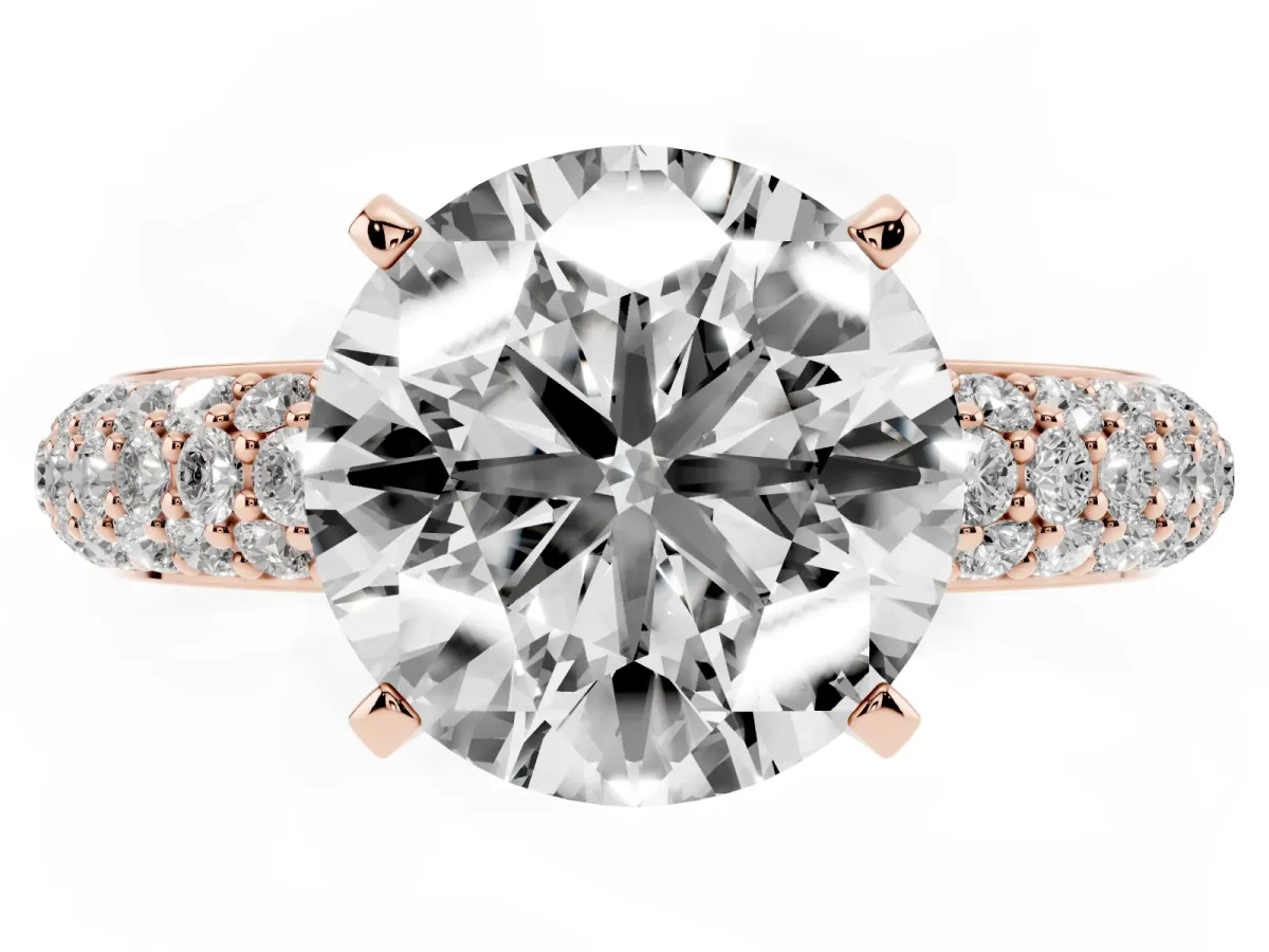 Round Cut Diamond Solitaire Ring with Prong Setting and Pavé Band Rose gold