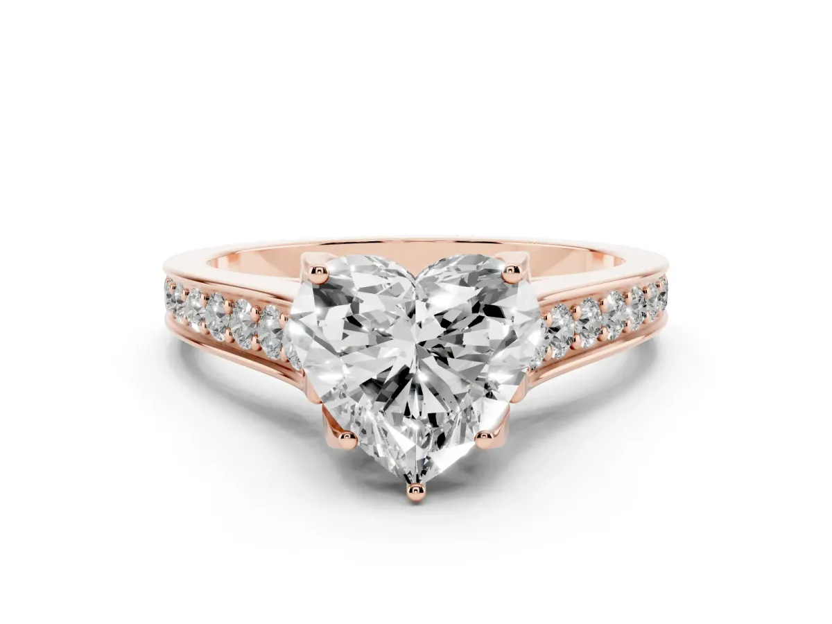 Heart Cut Brilliant Cut Diamond Engagement Ring with Pavé Band and Four-Prong Setting Rose gold