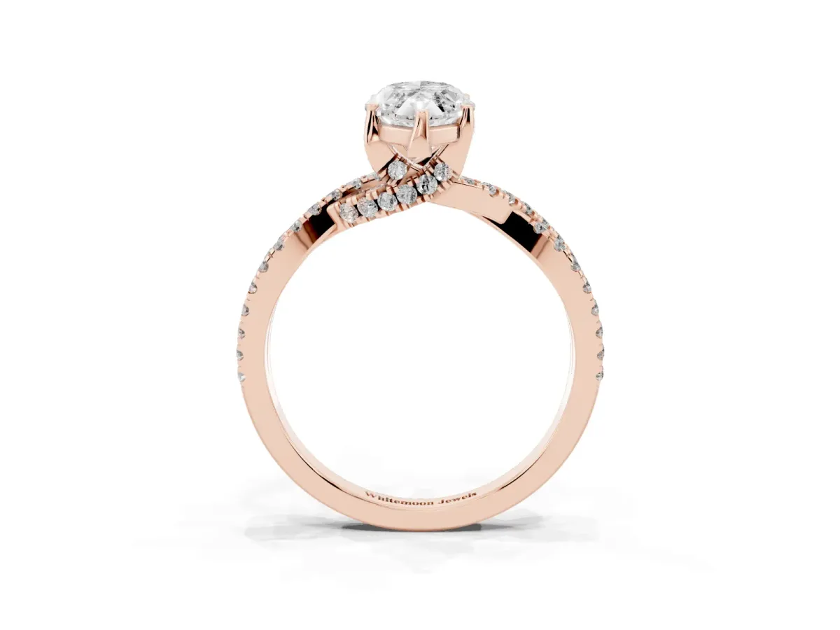 Marquise Cut Solitaire Twist Pave Diamond Engagement Ring with Prong Setting Rose gold